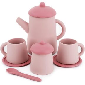 Silicone Tea Party Set, BPA Free Cute Toddler Party Bath Toy Set for Kids Pretend Play for Little Girls Kitchen Accessories (Pink)