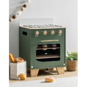 ROBOTIME Wooden Toy Oven Play Kitchen Set, Kids Kitchen Playset with Play Food, Pretend Play Oven Wooden Toy Kitchen Set for Toddlers Boys Girls(Vintage Green)