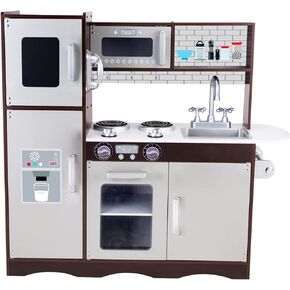 Kitchen Playset for Kids Ages 3-8, Wooden Pretend Play Kitchen, Incloud Telephone, Ice Maker, Refrigerator, Dimensions: 35" H x 31" W x 12" D