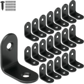 30mm Black Corner Brace L Bracket, 90 Degree Corner Brace Fastener Stainless Steel with Screws, 1.2″L x 0.6″W, 20pcs
