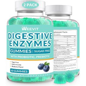 Digestive Enzymes Gummies - 2 Months Supply - Chewable Digestive Enzymes Gummy with Probiotics & Prebiotics Blend for Women Men, Sugar Free | Vegan | Blueberry Flavored (Pack of 2)