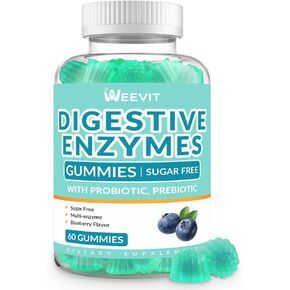 Digestive Enzymes Gummies - 2 Months Supply - Chewable Digestive Enzymes Gummy with Probiotics & Prebiotics Blend for Women Men, Sugar Free | Vegan | Blueberry Flavored (Pack of 2)