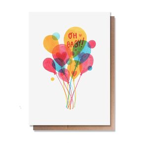 Wunderkid Oh Baby! Baby Shower Card, New Baby Boy or Girl Card, Congrats Balloons (1 Single Card, Blank inside)