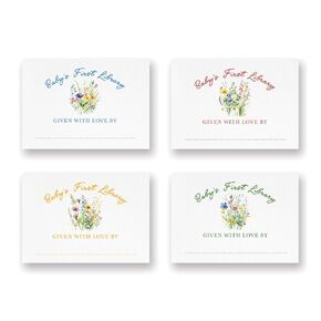 Baby's First Library Bookplates with Wild Flowers, Set of 48 Library Stickers, Baby Shower Gift