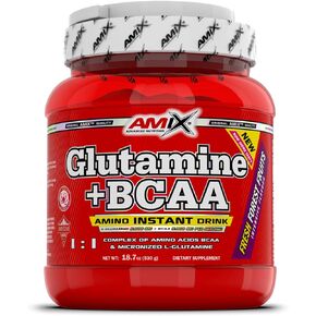 BCAA Powder with Glutamine - Glutamine Powder Dietary Supplement - Reduces Muscle Catabolism - Optimal for Athletes - Branch Chain Amino Acids - Glutamine + BCAAS 530gr - 44 Servings - Wild Berry