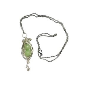 Two Peas in a Pod Hand Wire Wrapped Necklace with 2 faceted apple green gemstone "peas"