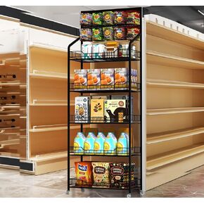 lesolar 5 Tiered Retail Snack Display Stand, Snack Candy Potato Chip Display Rack Stand with Wheels & Hooks, Metal Wire Storage Shelves Heavy Duty, Snack Organizer Concession Stand Display Supplies