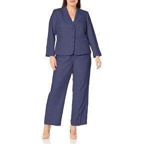Le Suit Women's Plus Size 2 Button Herringbone Jacket & Side Zip Pant