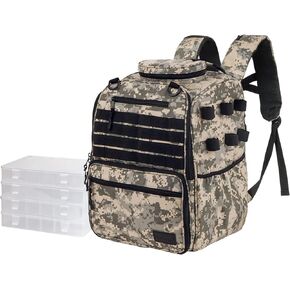 Terrete Fishing Tackle Backpack, 38L Fishing Backpack with 3 Rod Holders & 4 Tackle Boxes, Waterproof Fishing Tackle Bag with Integrated Rain Cover for Fishing, Hiking, Camping, Outdoor Sports