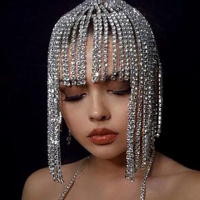 Tassel Rhinestone Cap Headpiece Flapper Crystal Head Chain Jewelry Belly Dance Wedding 1920s Hair Accessories for Women
