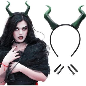 MOSTORY Handmade Demon Horns Headband - Gothic Devil Horn Hairband with Clips for Halloween Renaissance Cosplay Photo Shoot