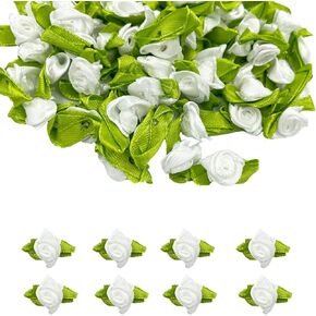 Mini Ribbon Roses, 100Pcs Artificial Fabric Flowers with Green Leaves Mixed Color Rosettes Mini Ribbon Roses for Crafts Sewing DIY Craft Decoration Wedding Festival Accessories (mixed color)