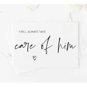 I Will Always Take Care of Him Wedding Day Card To Parents in Law, Mother of the Groom Gift