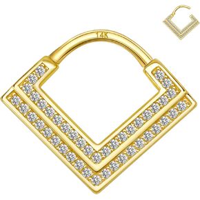 حلقة حاجز من الذهب عيار 14 قيراط من Designfy، حلقة حلق غضروف مجوهرات، حلق محارة، 8 مم داخلي مزدوج شفاف CZ مرصوف 16 جرام حلقات نقر للنساء in Kuwait