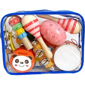 Toddler Musical Instrument, Wooden Percussion Musical Instruments Toy for Kids Toddlers, Preschool Educational Instrument Toy Set with Rattle Drum, Egg Shaker, Maracas for Boys and Girls