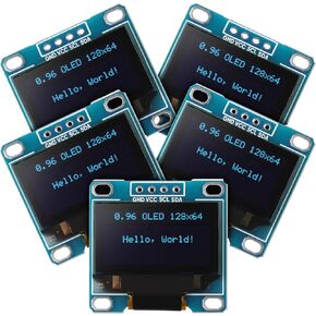 Weewooday 5 Pieces 0.96 Inch OLED Module 12864 128x64 Driver IIC I2C Serial Self-Luminous Display Board Compatible with Arduino/Raspberry PI(Blue)