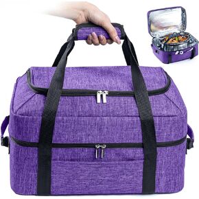 BAGSPRITE Double-Layer Slow Cooker Carrying Bag for 6-8 Quart CrockPot and Hamilton Beach Slow Cooker, Travel Bag with Lid Fastener for Crock-pot, Portable Carrier Case Slow Cooker Bag