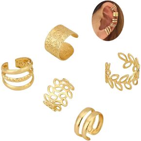 Earrings Set 5pcs Metal Earrings Cartilage Clip 5PCS Ear Cuffs Stylish Leaf Ear Bone Clip C-shaped Earrings Punk Earrings for Girls Jewelry for Women Friends