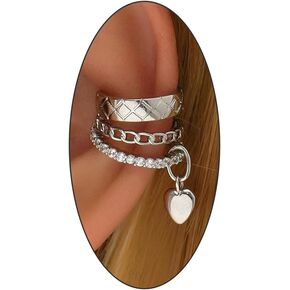 Non-Piercing Heart Ear Cuff for Women,Multi-Layer Fake Cartilage Earring,14k Gold Cubic Zirconia Love Hypoallergenic Ear Clip for Teen Grils