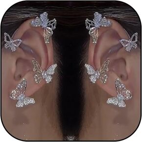 Rhinestone Ear Cuff for Women Climber Ear Wrap Gold Silver Wing Shaped Earrings for Girls