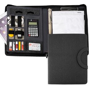 Zippered Padfolio Folder, A4 Multi-Function Portfolio Leather Combination case,with Notebook, Calculator, Business Conference Portfolio Organizer Notepad Folder Bag for Women/Men (Light Gray) in Saudi Arabia
