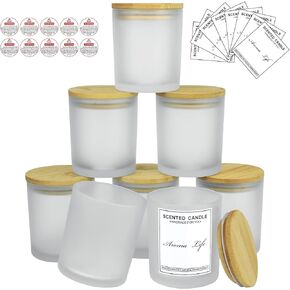 10oz, 8 Pack Thickened Glass Candle Jars with Bamboo Lids, Candle Containers, Candle Vessels for Hand Candle Making DIY Craft (Frosted Clear)