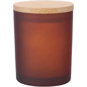 Teensery Matte Glass Jar Empty Candle Jar Fragrance Candle Cup with Bamboo Lid for DIY Candles Aromatherapy Making, Amber (1 Piece)