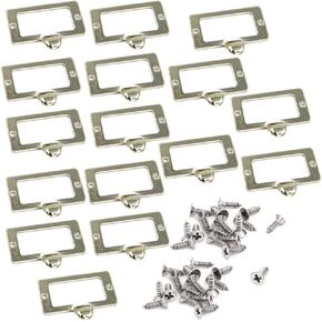 16 Pieces 59 x 45mm Office Library File Drawer Cabinet Card Tag Label Holder Drawer Pull with Screws Metal Pull Card Label Frames Holders Tag Pull Cabinet Frame Handle, Silver Tone