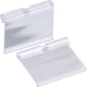 50 Pack Plastic Label Holders Clear Wire Shelf Label Holder Retail Price Card Clip On Merchandise Sign Display Tag Clips for Retail Shop Pantry Store Supermarket Wire Shelf Storage Basket Bin 6x4.2cm