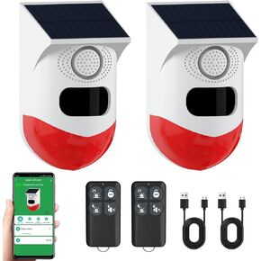 إنذار مستشعر الحركة الخارجية ChunHee WiFi بالطاقة الشمسية، تشغيل تطبيق Tuya، ضوء صفارة أمان الصوت 130 ديسيبل مع جهاز تحكم عن بعد، كاشف حركة مقاوم للماء IP67 للمنزل، الفيلا، المزرعة، الحظيرة، الفناء، حظيرة الدجاج 2 حزمة in Kuwait