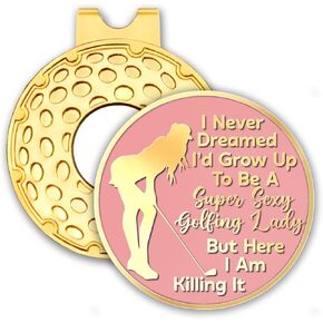 rofiowa Super Sexy Golfing Lady Pink Gold Golf Ball Marker with Hat Clip, Funny Golf Accessories for Women Girl, Christmas Mother's Day Birthday Gifts for Golf Fan Golfer, Novelty Golf Gifts for Her