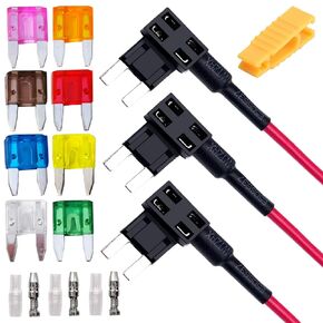3PCS Low Profile Mini Blade Fuse Tap, Haojiaho 12V-24V-32V Low Profile Mini Blade Fuse Holder with Wire Harness for Cars Trucks Boats, 8 pcs Fuse (3A 5A 7.5A 10A 15A 20A 25A 30A) and Fuse Puller