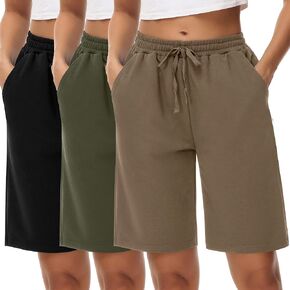 Locoowai 3 Pcs Women Quick Dry Shorts High Waisted Bermuda Shorts for Yoga Athletic Drawstring Bermuda Shorts with Pocket