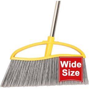 14" Widen Broom for Floor Cleaning, Long Handle Outdoor Broom,Heavy Duty Broom with Stiff Bristles,Sweeping Broom,Angle Broom for Garage Patio Garden Deck Home