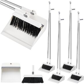 Suclain 4 Set 8 Pcs Broom and Dustpan Set 47 Inch Long Handle Broom and Dustpan Set Broom and Dust Pan Brooms for Sweeping Indoor Household Dustpans for Indoor Outdoor Kitchen Floor (Blue)