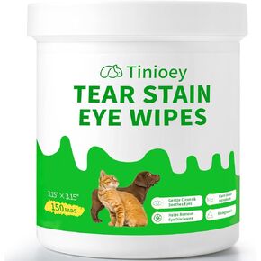 Tinioey Dog Eye Wipes for Dogs & Cats - 150pcs | Larger & Thicker Gentle Tear Stain Remover Wipes for Discharge, Mucus Secretions and Crust | Presoaked & Textured Dog Wipes for Eyes, Face and Wrinkle