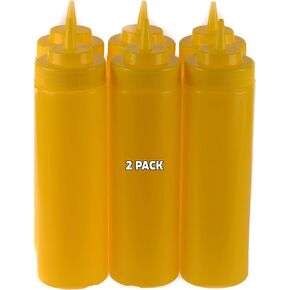 [2 PACK] 24 Oz Yellow Plastic Condiment Squeeze Bottles Squirt Bottle for Sauces, Dressing, Arts and Crafts, Ketchup, Mustard, Oil, BBQ - Clear Reusable Plastic Containers, BPA Free, Dishwasher Safe
