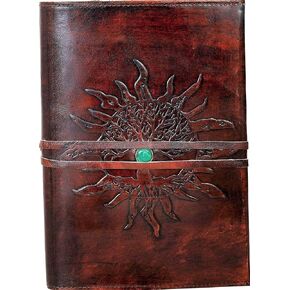 cuero Leather Journal Refillable Lined Paper SUN Tree of Life Handmade Leather Journal Notebook Diary/Bound Daily Notepad for Men&Women Medium,Writing pad Gift for Artist,Sketch/Writing (medium)