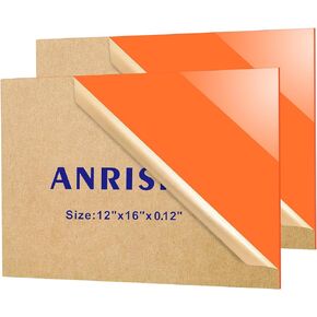 Orange Acrylic Sheet 12" x 16", 2 Pack ANRISIN Glossy Cast Plexiglass Sheets 1/8 Inch Thick for Craft Projects, Laser Cutting & Engraving Friendly