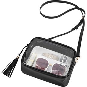 Busiuw Clear Bag for Stadium Events 12x12x6, Clear Purse for Women Clear Crossbody Bag with Leather Around for Stadium Concert Sport festivel