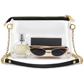 Ygiussh Clear Purse for Women Stadium Approved, Clear Purse for Women with Semi-leather Chain Strap, Clear Bag Stadium Approved Gift for Concert, Festival, Sports Event