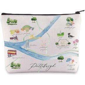WZMPA Pittsburgh City Map Cosmetic Bag Pittsburgh Travel Souvenir Gift Pittsburgh Long Distance Relationship Makeup Zipper Pouch Bag Pittsburgh Merchandise (Pittsburgh)