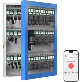 WeHere 72 Keys Lock Box Wall Mount, APP Bluetooth/OTP/Fixed Code/Key/Wi-Fi Unlock, Key Cabinet with Key Tag, Electronic Directory for Valets/Realtors/Office/Hotel Key Manage, Tempered Glass