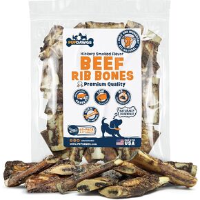 Single Ingredient Dog Bones - Made in USA - Small Beef Rib Bones - Natural Dog Bones for Aggressive Chewers - from USDA Inspected Beef - Hickory Smoked - Wrapped in Sets of 5 (5 Piece Pack) in Kuwait
