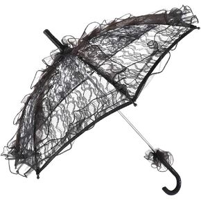 Furnoor Umbrella, Bridal Lace Cotton Umbrella for Wedding Parties Dancing Photography Prop(Black)