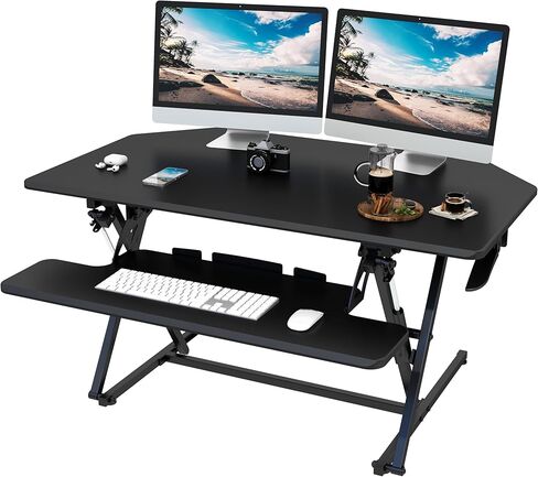 Lubvlook 40 inch Corner Standing Desk Converter, Height Adjustable Sit Stand Desk Riser, Black, 40T1 in Kuwait