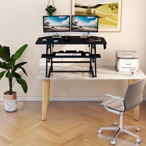 Lubvlook 40 inch Corner Standing Desk Converter, Height Adjustable Sit Stand Desk Riser, Black, 40T1 in Kuwait