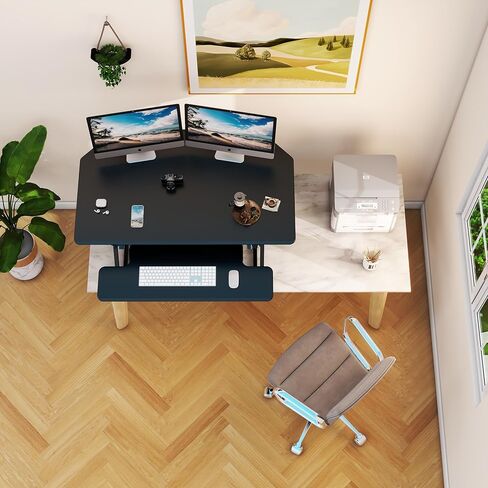 Lubvlook 40 inch Corner Standing Desk Converter, Height Adjustable Sit Stand Desk Riser, Black, 40T1 in Kuwait