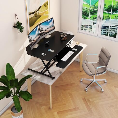 Lubvlook 40 inch Corner Standing Desk Converter, Height Adjustable Sit Stand Desk Riser, Black, 40T1 in Kuwait