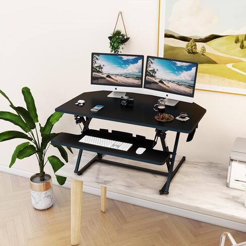 Lubvlook 40 inch Corner Standing Desk Converter, Height Adjustable Sit Stand Desk Riser, Black, 40T1 in Kuwait
